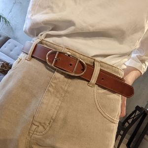 Medium/large Brown faux leather belt with gold hardware 31-35 inch
